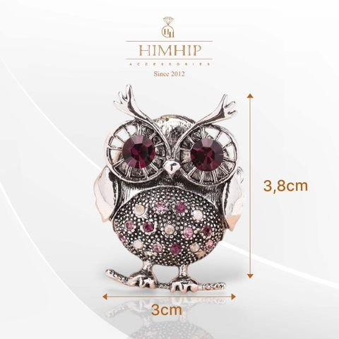 Trâm, Ghim Cài Áo HimHip Cú Nhỏ Cổ Điển HKCC Đính Phale 3*3,8cm