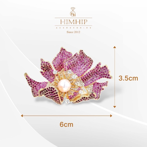 Trâm, Ghim Cài Áo HimHip Hoa Lan Nụ Trai Thật Sang Trọng HKCC Đính Phale 3,5*6cm