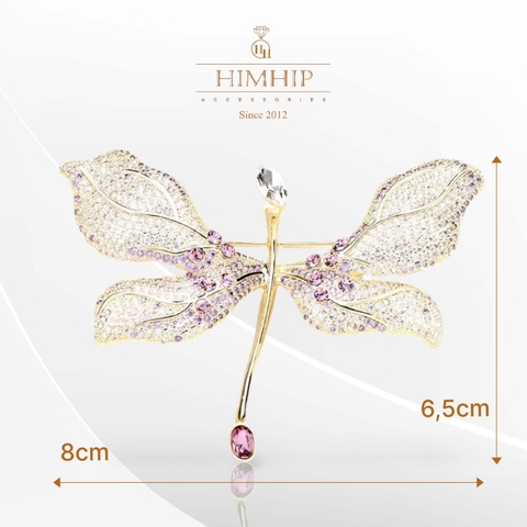 Trâm, Ghim Cài Áo HimHip Chuồn Chuồn Cánh Lá Phong Thanh Lịch HKCC Đính Phale 6,5*8cm