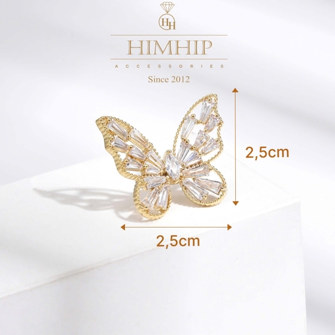 Pin Cài Áo HimHip Bướm Vàng Cánh Mảnh Quý Phái HKCC Đính Phale 2,5*2,5cm