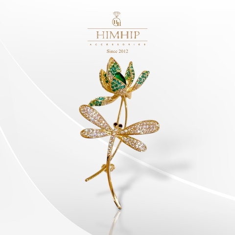 Trâm, Ghim Cài Áo HimHip Hoa Sen Kết Hợp Chuồn Chuồn Sang Trọng HKCC Đính Phale 5,3*3cm HPBD