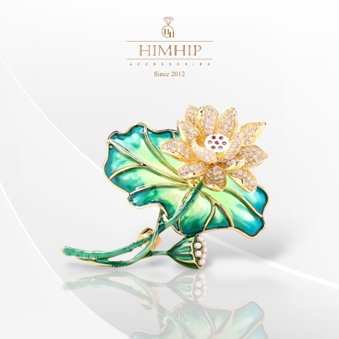 Trâm, Ghim Cài Áo HimHip Hoa Sen Xanh Sang Trọng HKCC Đính Phale 6*5cm HPBD