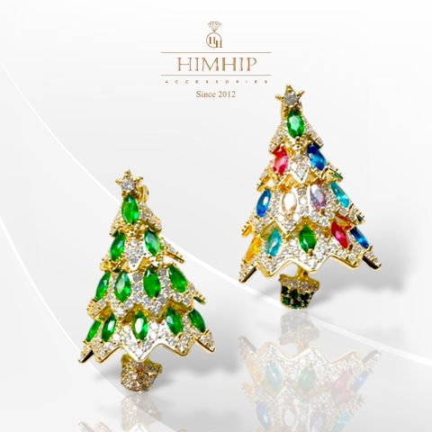 Trâm, Ghim Cài Áo HimHip Cây Thông Noel Sang Trọng HKCC Mix Đá Phale Nhiều Màu 2,8*4cm