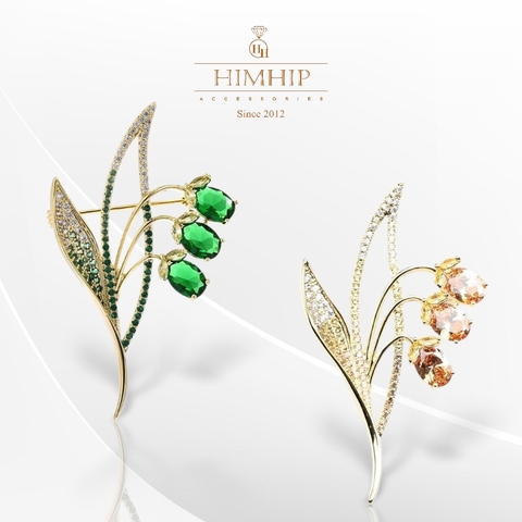 Trâm, Ghim Cài Áo HimHip Cành Hoa Chuông Sang Trọng HKCC Đính Phale 3*6cm