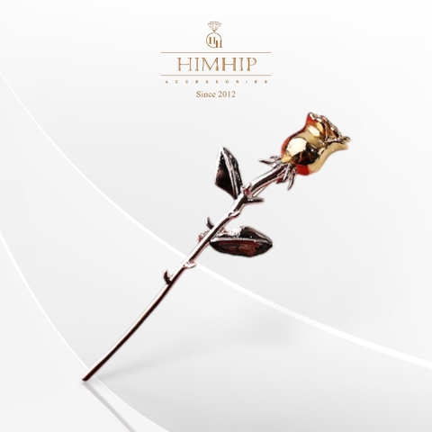 Trâm, Ghim Cài Áo HimHip Cành Hồng Đơn Thanh Lịch HKCC 2*6cm