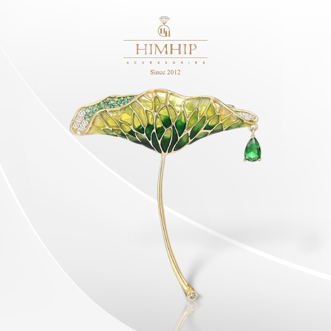 Trâm, Ghim Cài Áo HimHip Lá Sen Quý Phái HKCC Đính Phale 4,5*5cm