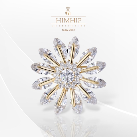 Trâm, Ghim Cài Áo HimHip Hoa Hướng Dương Rung Rinh Thanh Lịch HKCC Đính Phale 3,3cm - Trắng