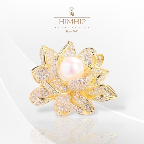 Trâm, Ghim Cài Áo Nhỏ HimHip Hoa Sen Nhụy Trai Sang Trọng HKCC Đính Phale 3x2.7cm HPBD