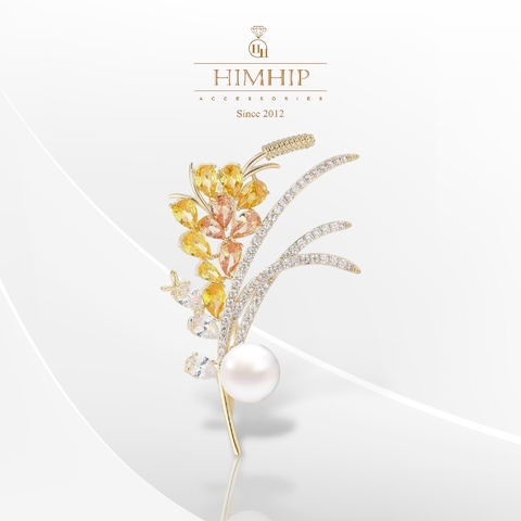 Trâm, Ghim Cài Áo HimHip Bông Lúa Vàng Thanh Lịch HKCC Mix Trai 3*6cm