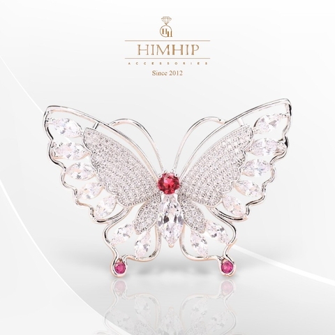Trâm, Ghim Cài Áo HimHip Bướm Đầu Đỏ Sang Trọng HKCC Đính Phale 4,5*6cm