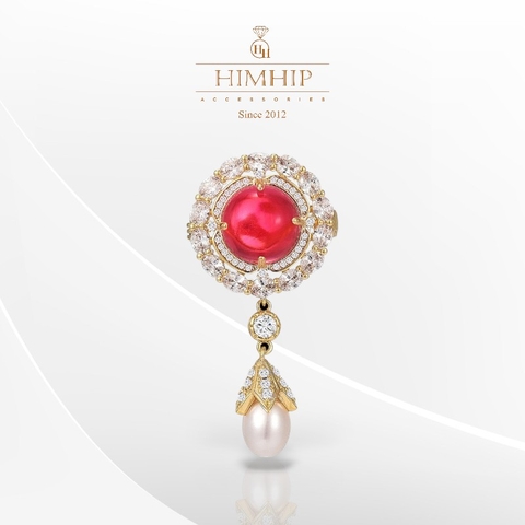 Trâm, Ghim Cài Áo Nhỏ HimHip Bông Hoa Đỏ Dáng Thả Sang Trọng HKCC Mix Trai 2*4,8cm
