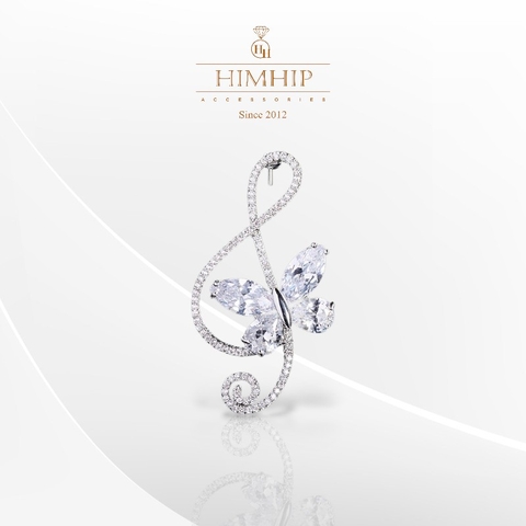 Trâm, Ghim Cài Áo HimHip Nốt Nhạc Cánh Bướm Quý Phái HKCC Đính Phale 2,5*4,5cm