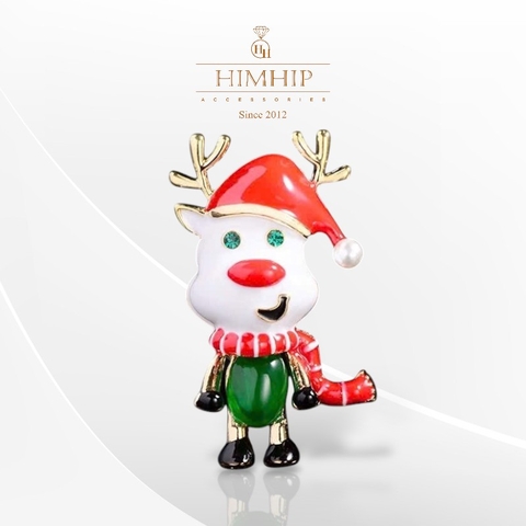 [Noel] Trâm, Ghim Cài Áo HimHip Tuần Lộc Nhỏ Đội Mũ Noel Đáng Yêu HKCC Đính Phale 3*2cm