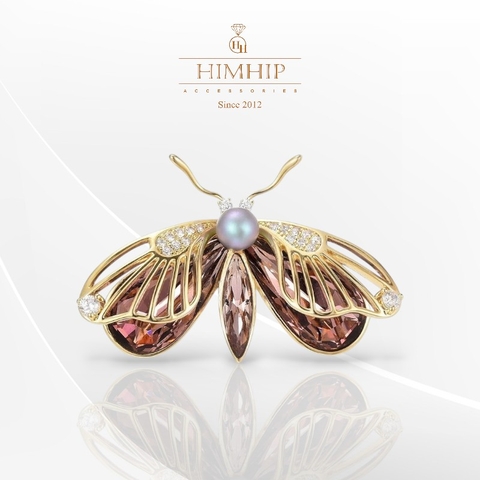 Trâm, Ghim Cài Áo HimHip Bướm Cánh Đôi Sang Trọng HKCC Mix Trai 3*4cm