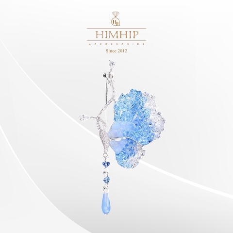 Trâm, Ghim Cài Áo HimHip Bướm Gắn Đá Tinh Xảo HKCC Đính Phale Xanh 7*4cm