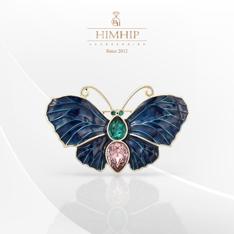 Trâm, Ghim Cài Áo HimHip Bướm Xanh Dương Sang Trọng HKCC Đính Phale 3*5cm