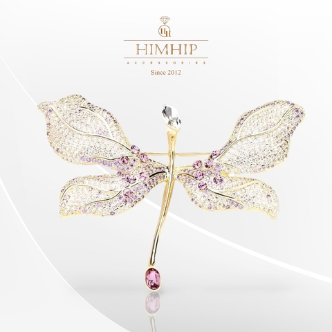 Trâm, Ghim Cài Áo HimHip Chuồn Chuồn Cánh Lá Phong Thanh Lịch HKCC Đính Phale 6,5*8cm