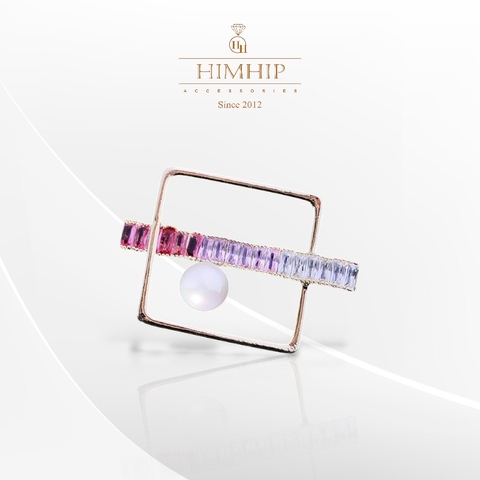 Trâm, Ghim Cài Áo HimHip Hình Vuông Đá Chéo Thanh Lịch HKCC Mix Trai 4*2,5cm