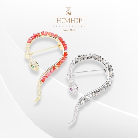 Trâm, Ghim Cài Áo Nam Nữ HimHip Rắn Đá Sang Trọng HKCC Đính Phale 3*5,5cm