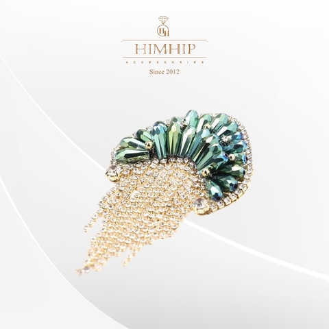 Trâm, Ghim Cài Áo HimHip Sứa Tua Rua Dài Thanh Lịch HKCC Đính Phale 4,5*7cm