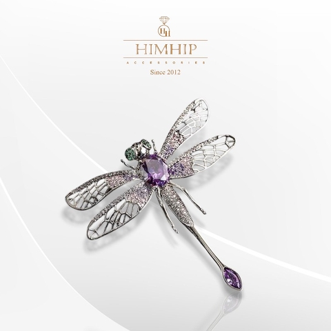 Trâm, Ghim Cài Áo HimHip Chuồn Chuồn Tím Sang Trọng HKCC Đính Phale 5*5,5cm