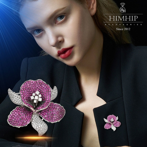 Trâm, Ghim Cài Áo HimHip Hoa Lan Tím Sang Trọng HKCC Đính Phale 4*5cm