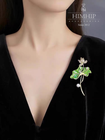 Trâm, Ghim Cài Áo HimHip Cành Sen Sang Trọng Mix Trai 5,5*8,5cm HPBD