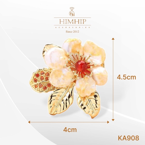 Trâm, Ghim Cài Áo HimHip Hoa Trà Nụ Đỏ Sang Trọng HKCC Mix Trai Dị 4x4.5cm
