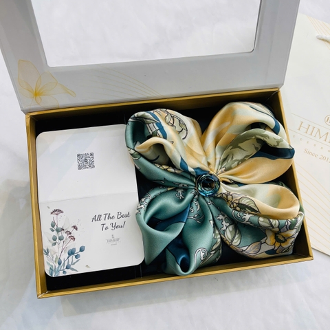 Set Quà HimHip Khăn Lụa Cao Cấp 65*65cm & Cài Khăn Kèm Túi Hộp Thiệp - 739