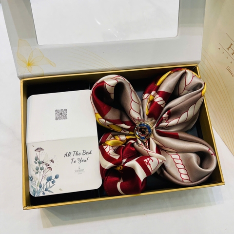 Set Quà HimHip Khăn Lụa Cao Cấp 65*65cm & Cài Khăn Kèm Túi Hộp Thiệp - 740