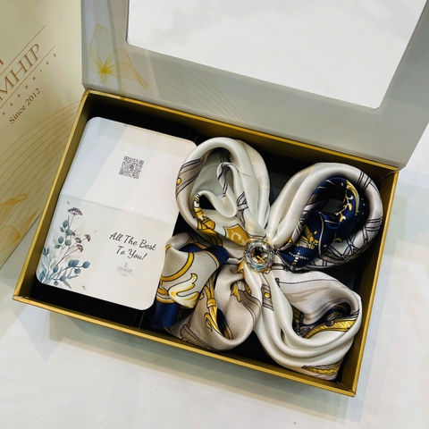 Set Quà HimHip Khăn Lụa Cao Cấp 65*65cm & Cài Khăn Kèm Túi Hộp Thiệp - 742