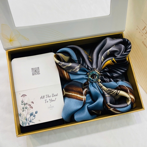 Set Quà HimHip Khăn Lụa Cao Cấp 65*65cm & Cài Khăn Kèm Túi Hộp Thiệp - 744