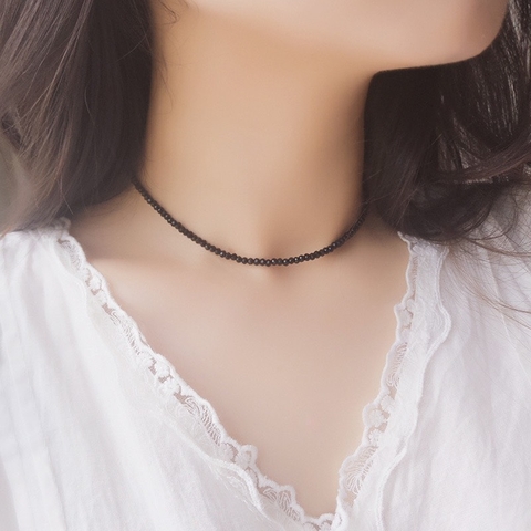 Vòng cổ Choker đá đen mix hợp kim cao cấp 31+7cm