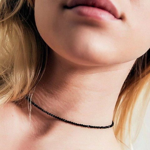 Vòng cổ Choker đá đen mix hợp kim cao cấp 31+7cm