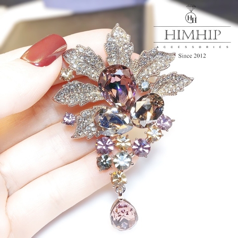 Trâm, Ghim Cài Áo HimHip Lá Cây Sang Trọng HKCC Đính Phale 4*6cm