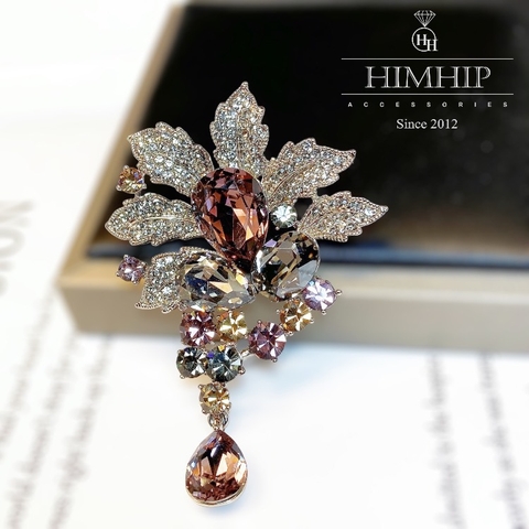 Trâm, Ghim Cài Áo HimHip Lá Cây Sang Trọng HKCC Đính Phale 4*6cm