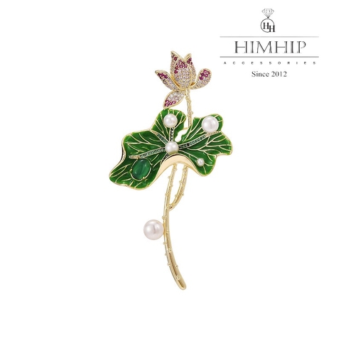 Trâm, Ghim Cài Áo HimHip Cành Sen Sang Trọng Mix Trai 5,5*8,5cm HPBD