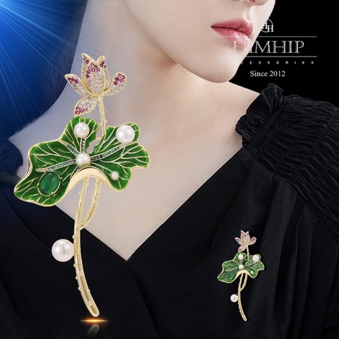 Trâm, Ghim Cài Áo HimHip Cành Sen Sang Trọng Mix Trai 5,5*8,5cm HPBD