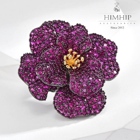 Trâm, Ghim Cài Áo HimHip Hoa Tím Sang Trọng Đính Phale 4,5*5cm