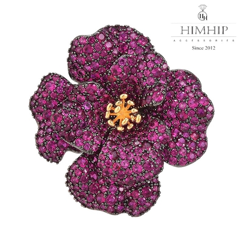 Trâm, Ghim Cài Áo HimHip Hoa Tím Sang Trọng Đính Phale 4,5*5cm