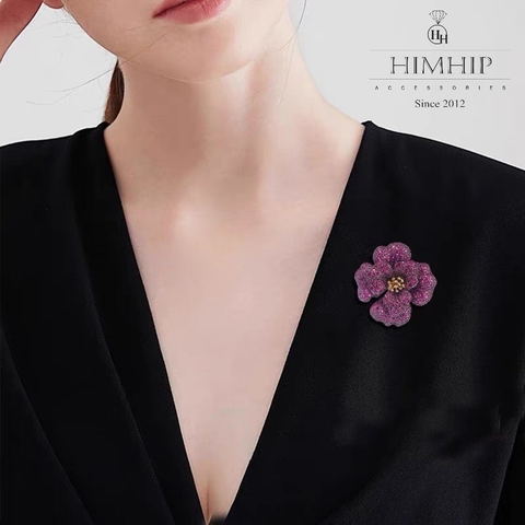 Trâm, Ghim Cài Áo HimHip Hoa Tím Sang Trọng Đính Phale 4,5*5cm
