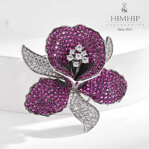 Trâm, Ghim Cài Áo HimHip Hoa Lan Tím Sang Trọng HKCC Đính Phale 4*5cm