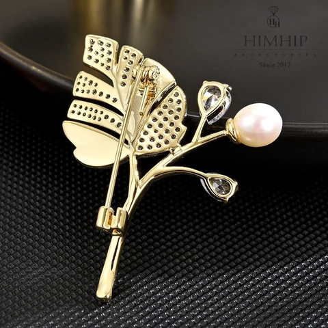 Trâm, Ghim Cài Áo HimHip Lá Vàng Thanh Lịch HKCC Mix Trai 3,5*4,5cm