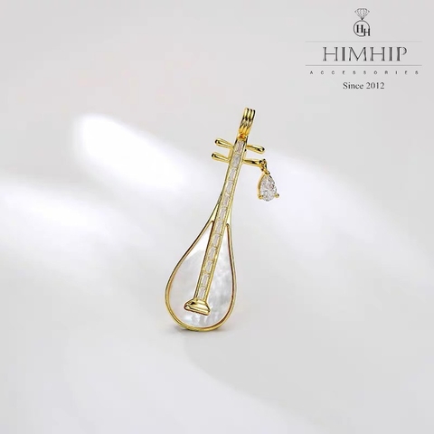 Trâm, Ghim Cài Áo HimHip Đàn Tì Bà Khảm Trai Sang Trọng HKCC Đính Phale 1,5*5cm nam nữ