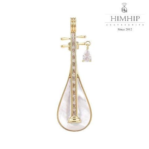 Trâm, Ghim Cài Áo HimHip Đàn Tì Bà Khảm Trai Sang Trọng HKCC Đính Phale 1,5*5cm nam nữ