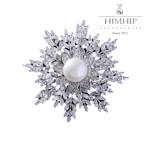 [Noel] Trâm, Ghim Cài Áo HimHip Hoa Tuyết Sang Trọng HKCC Mix Trai 5,5*5,5cm