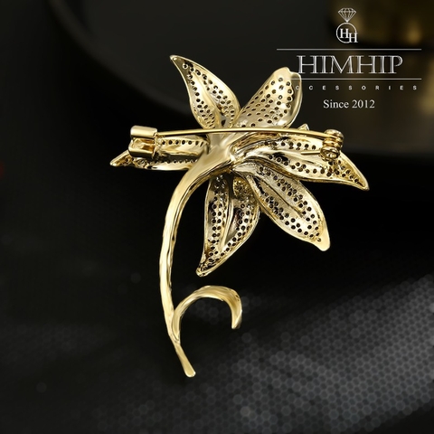 Trâm, Ghim Cài Áo HimHip Hoa Ly Sang Trọng Đính Phale 4,5*6cm