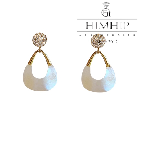 Khuyên Tai Ngắn HimHip Hình Giọt Nước Sang Trọng HKCC Đính Đá Phale 1.5x2.2cm