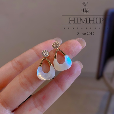 Khuyên Tai Ngắn HimHip Hình Giọt Nước Sang Trọng HKCC Đính Đá Phale 1.5x2.2cm