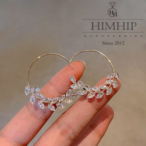 Khuyên Tai Móc Tròn HimHip Nguyệt Quế Sang Trọng HKCC Đính Phale 4x3cm